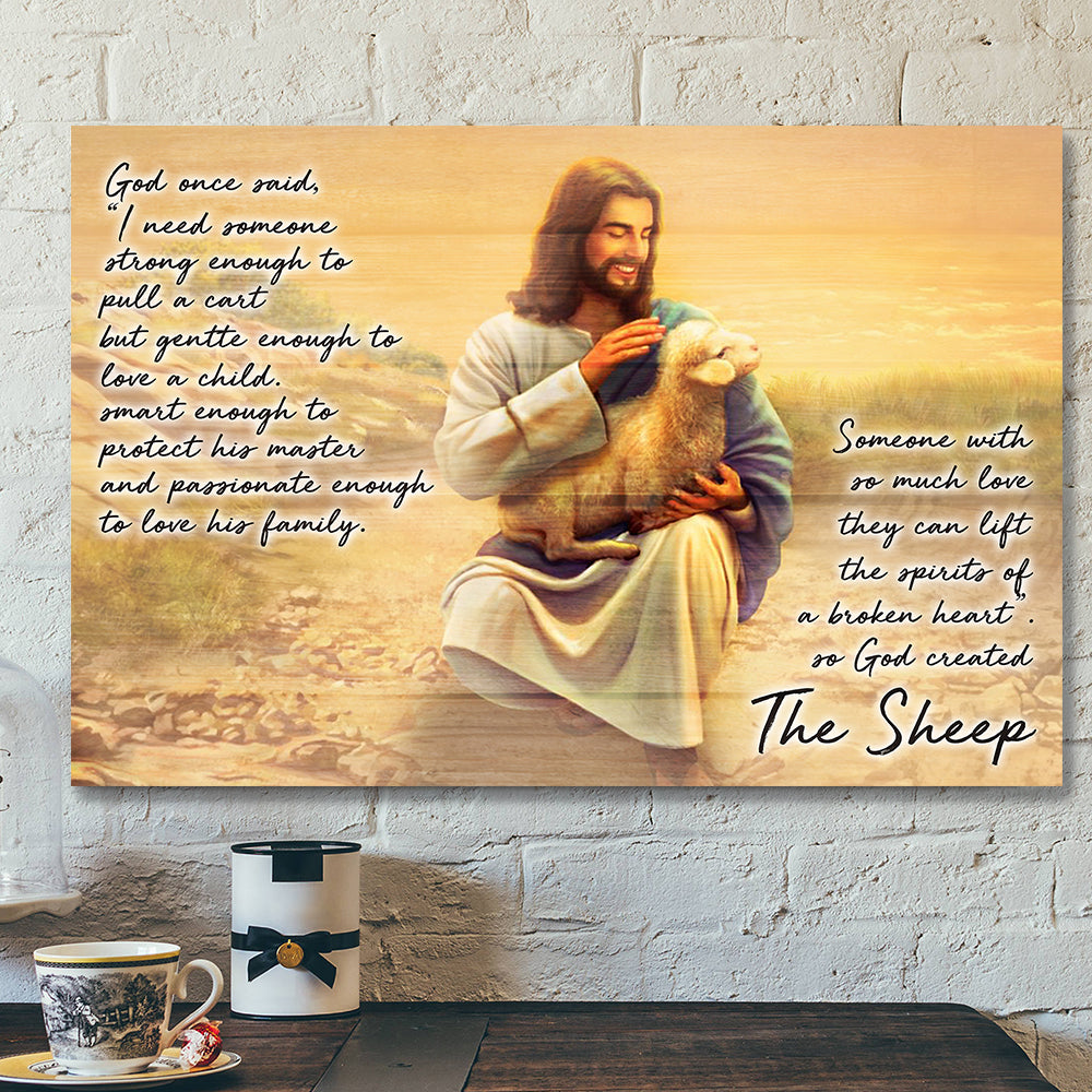 God Hugs Sheep – God On Said 1 – Bible Verse Canvas Wall Art – Scripture Canvas