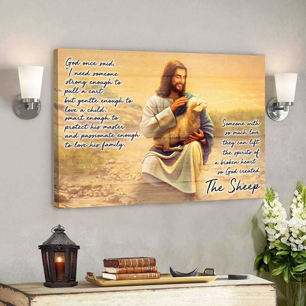 God Hugs Sheep – God On Said 1 – Bible Verse Canvas Wall Art – Scripture Canvas