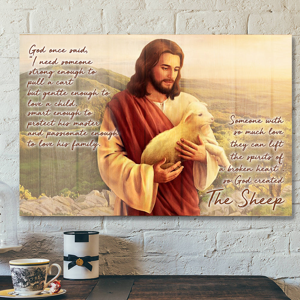 God Hugs Sheep – God On Said 2 – Bible Verse Canvas Wall Art – Scripture Canvas