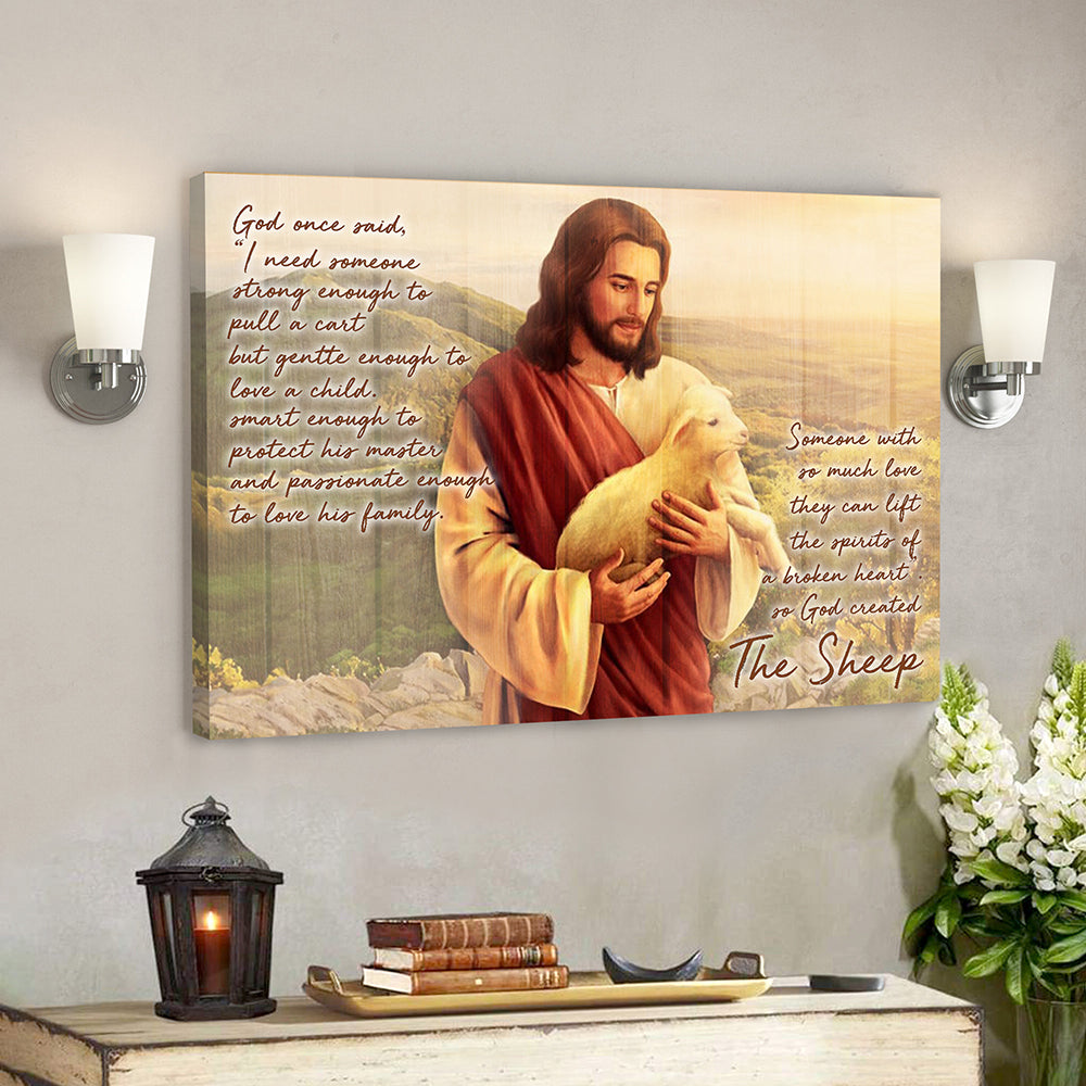 God Hugs Sheep – God On Said 2 – Bible Verse Canvas Wall Art – Scripture Canvas