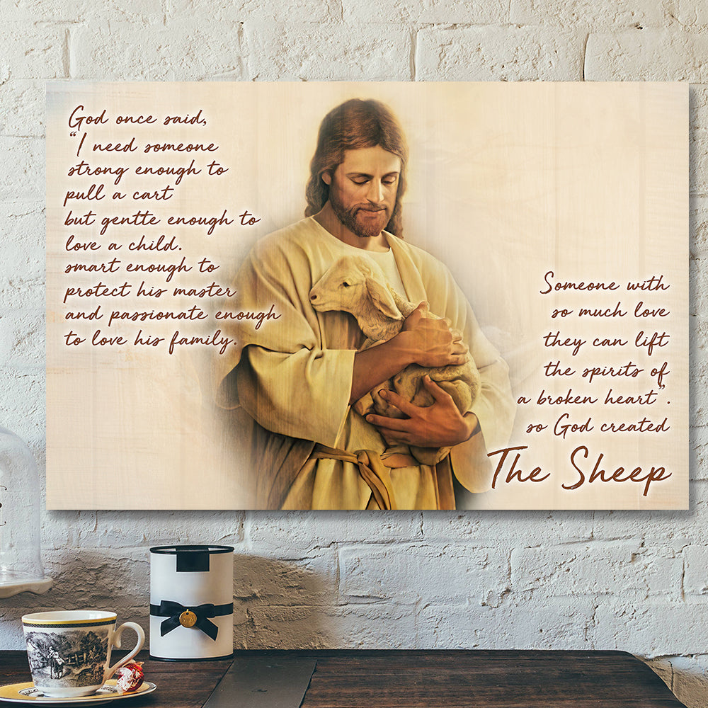 God Hugs Sheep – God On Said 3 – Bible Verse Canvas Wall Art – Scripture Canvas