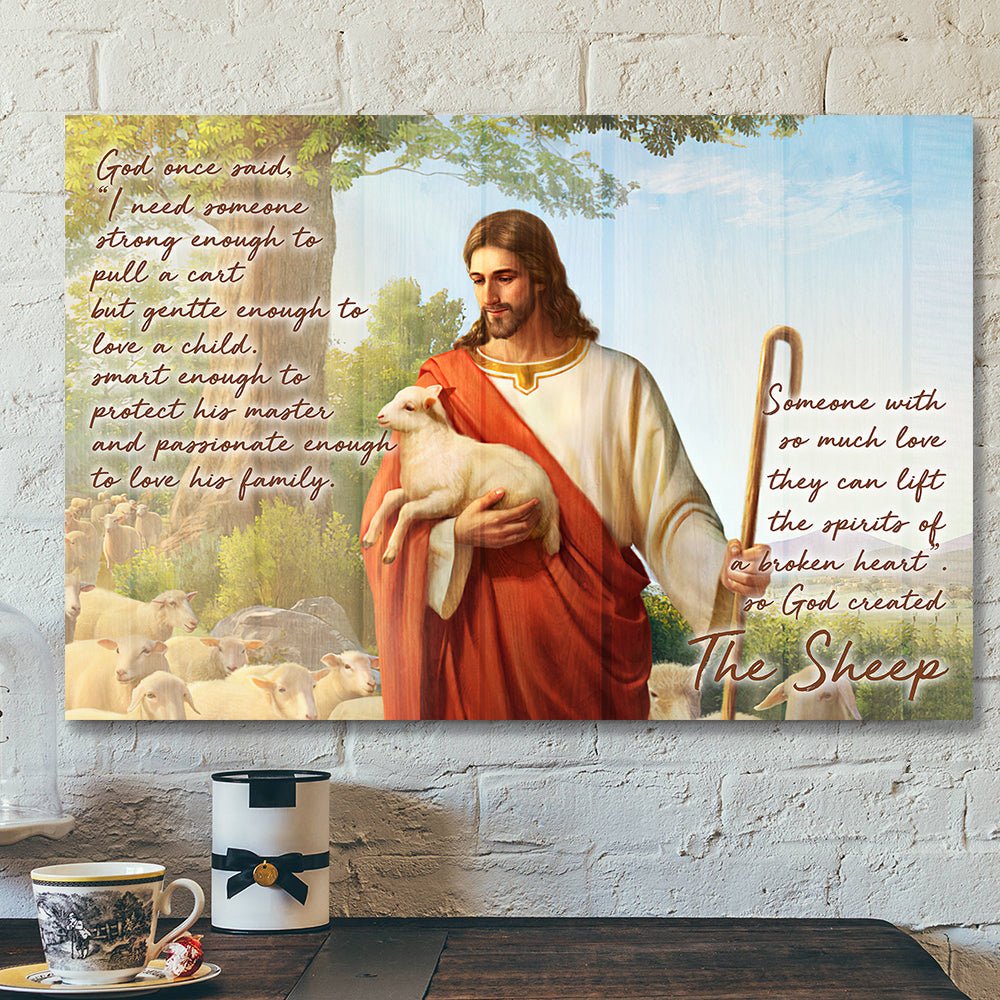 God Hugs Sheep – God On Said 4 – Bible Verse Canvas Wall Art – Scripture Canvas