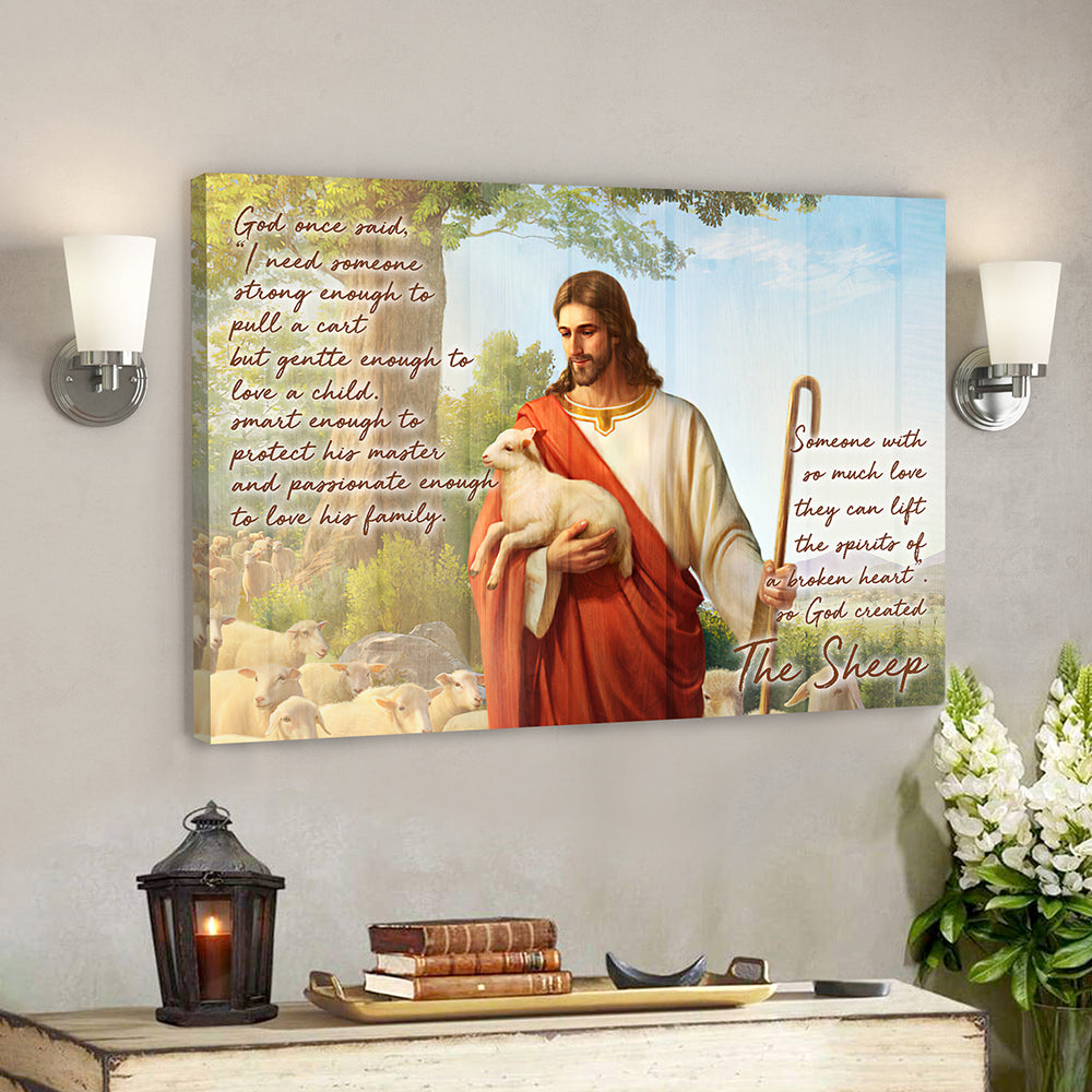 God Hugs Sheep – God On Said 4 – Bible Verse Canvas Wall Art – Scripture Canvas