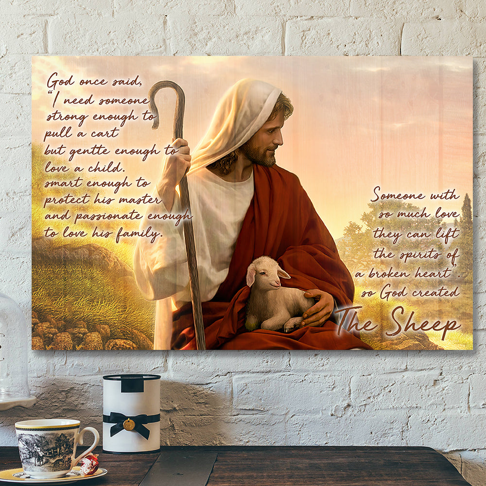 God Hugs Sheep – God On Said 5 – Bible Verse Canvas Wall Art – Scripture Canvas