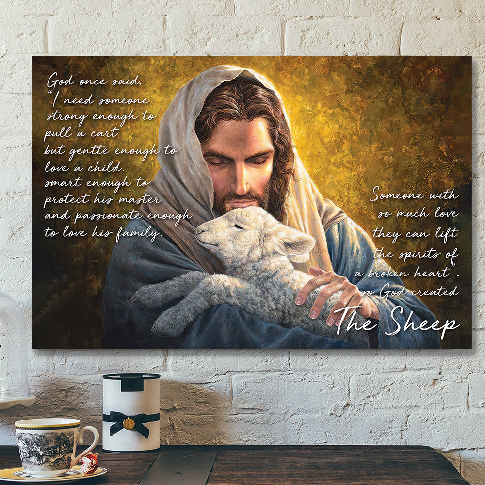 God Hugs Sheep – God On Said 6 – Bible Verse Canvas Wall Art – Scripture Canvas