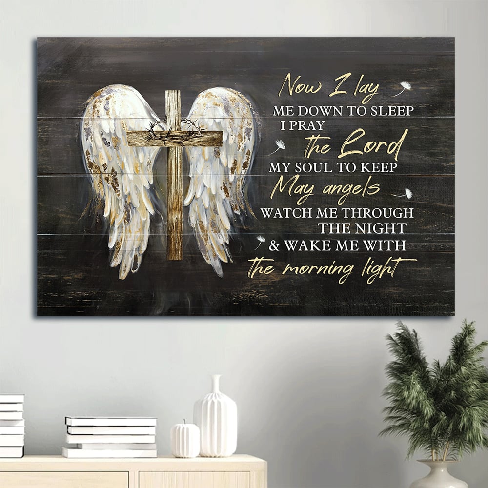 God Jesus Faith Angel Wings Crown Of Thorn Cross Symbol Canvas Framed Believe In Jesus Canvas Wall Art – Christian Wall Decor