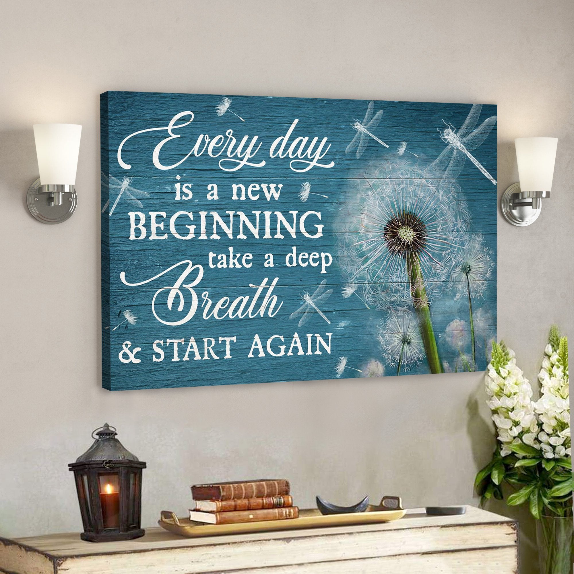 God Jesus Landscape Canvas Prints – God Wall Art – Jesus, Dandelion, Dragonfly – Everyday Is A New Beginning