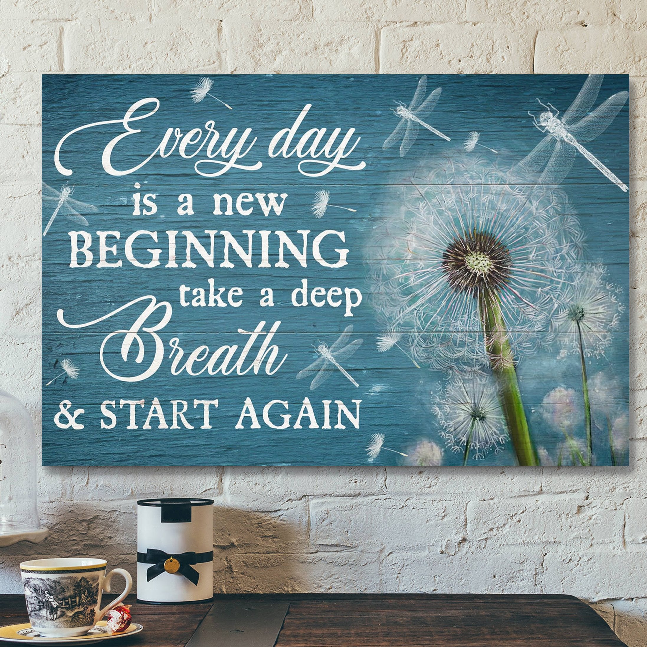 God Jesus Landscape Canvas Prints – God Wall Art – Jesus, Dandelion, Dragonfly – Everyday Is A New Beginning