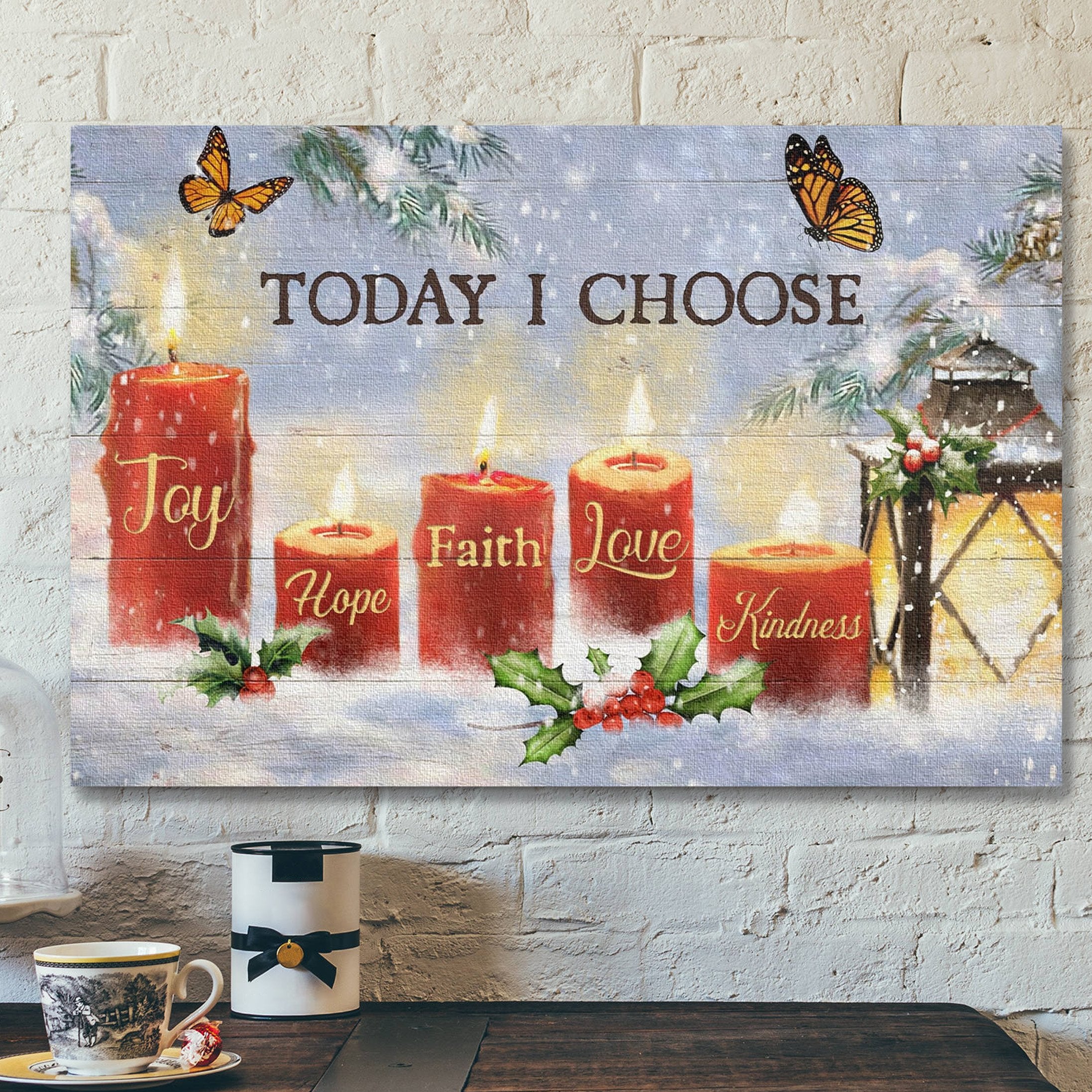 God Jesus Landscape Canvas Prints – God Wall Art – Jesus – Winter Candle Scene – Today I Choose Joy, Hope, Faith, Love, Kindness