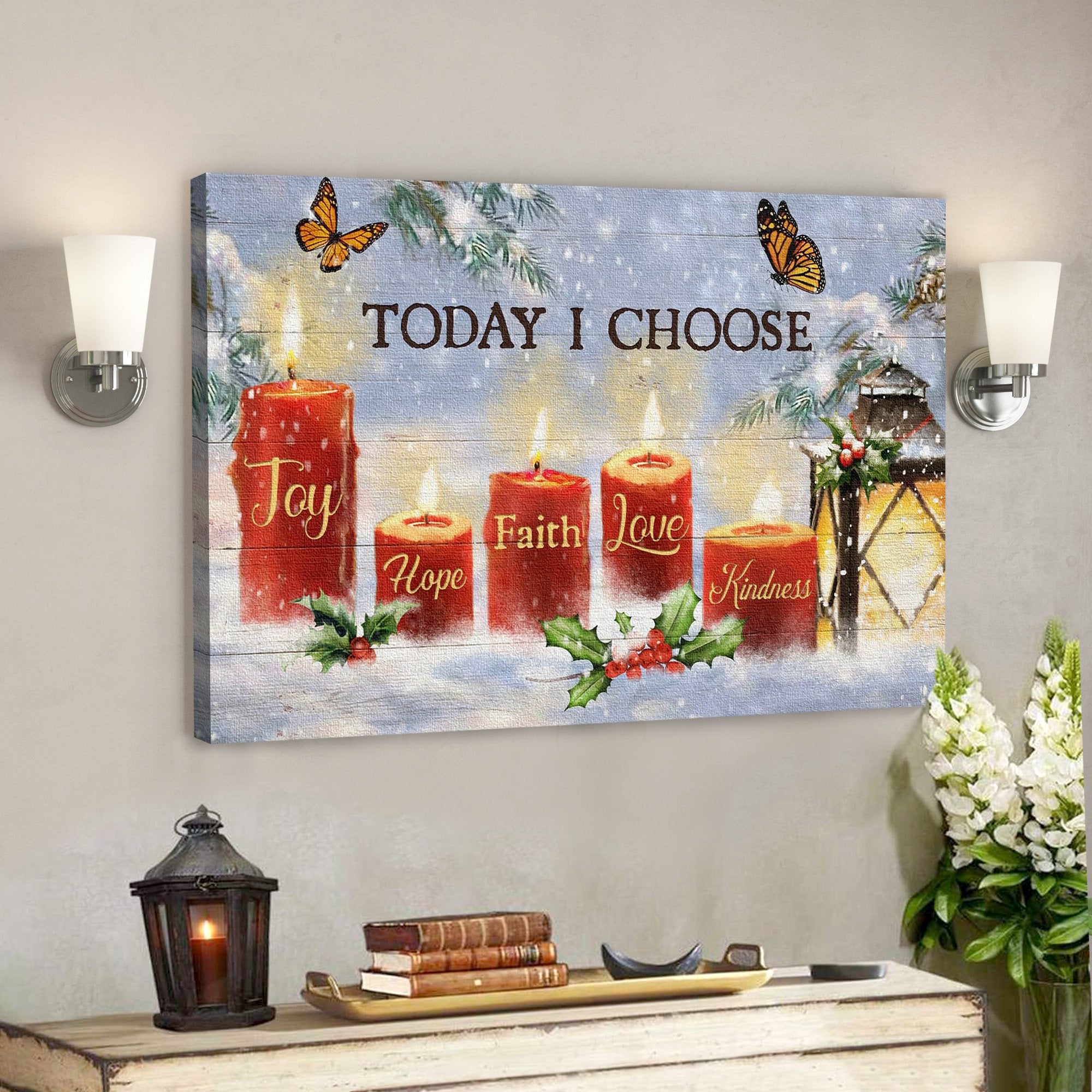 God Jesus Landscape Canvas Prints – God Wall Art – Jesus – Winter Candle Scene – Today I Choose Joy, Hope, Faith, Love, Kindness