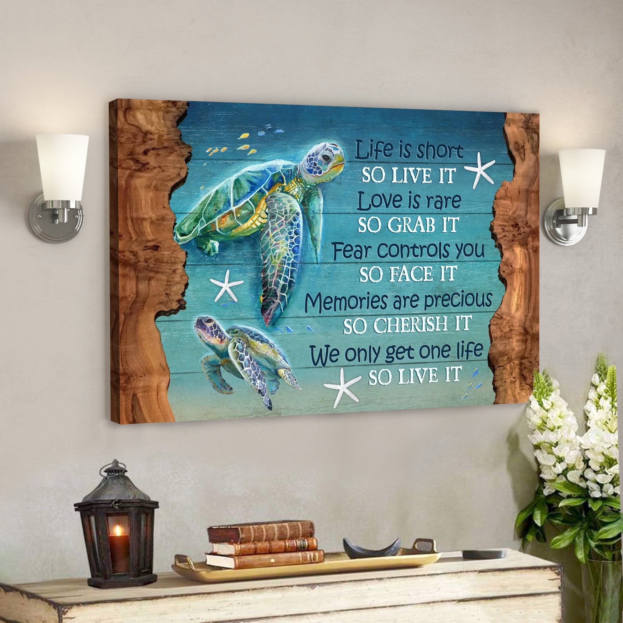 God Jesus Landscape Canvas Prints – God Wall Art – Turtle Under The Ocean – We Only Get One Life So Live It