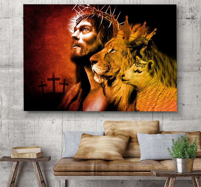 God Lion And Lamb Canvas Wall Art – Christian Poster – Religious Wall Decor