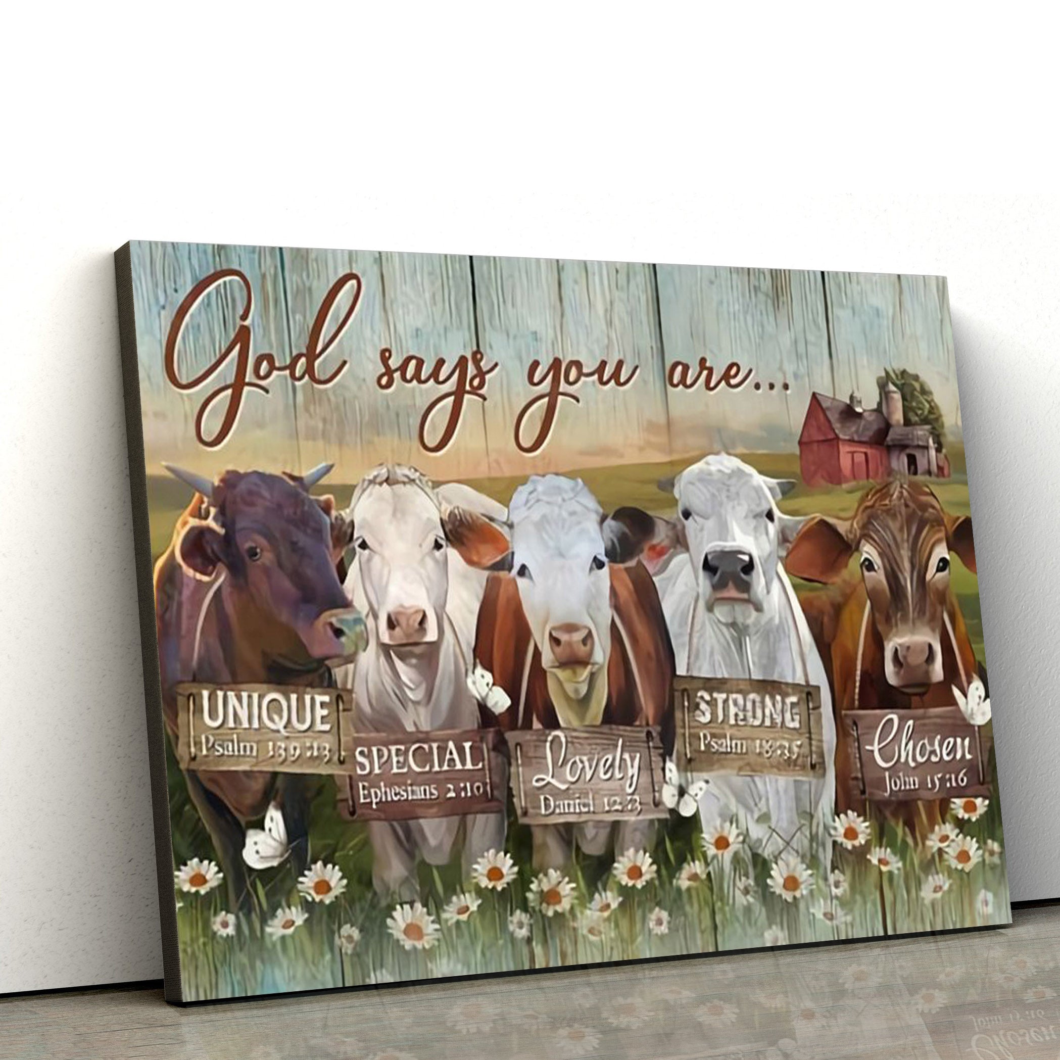 God Say You Are Cow Canvas Wall Art – Christian Canvas Wall Decor – Bible Verse Wall Art Canvas – Farmer Gift