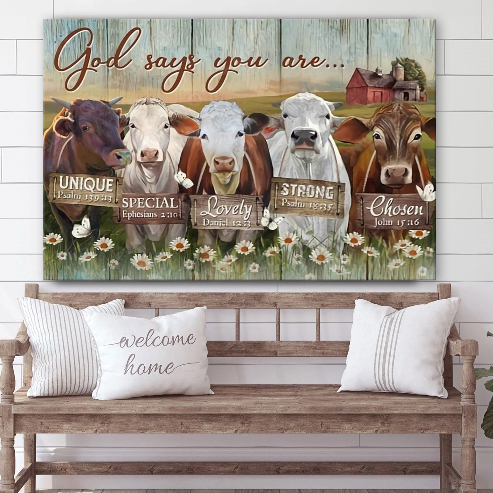 God Say You Are Cow Canvas Wall Art – Christian Canvas Wall Decor – Bible Verse Wall Art Canvas – Farmer Gift