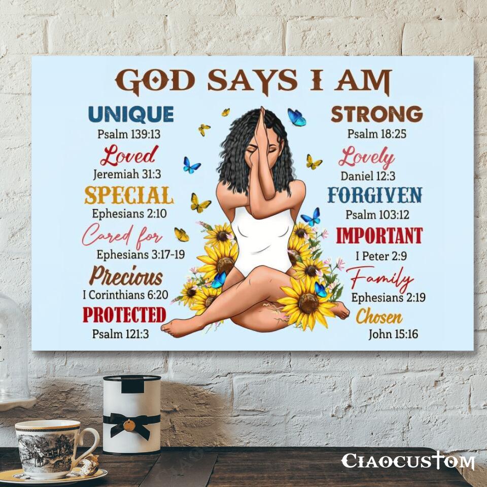 God Says I Am – Sunflowers – Jesus Canvas Wall Art – Bible Verse Canvas – Christian Canvas Wall Art