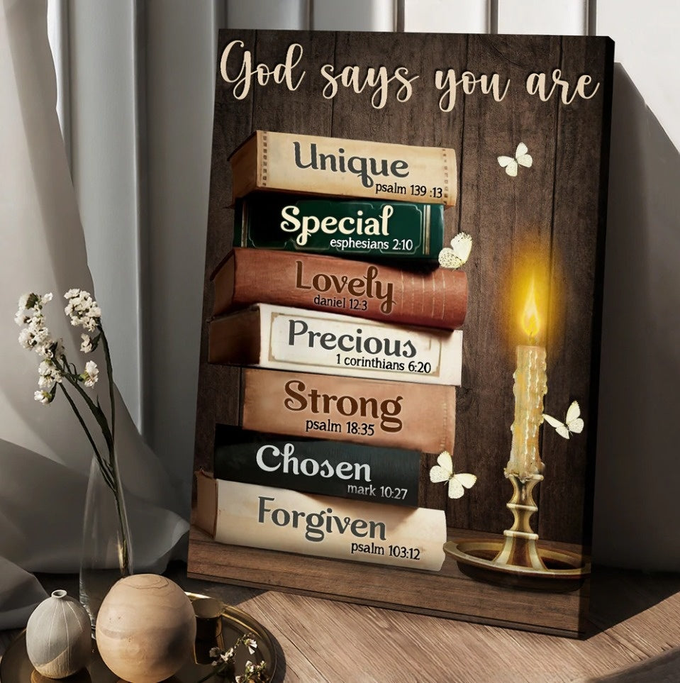 God Says You Are Canvas – Antique Book Beautiful Night Painting Canvas Posters – Christian Wall Posters – Religious Wall Decor