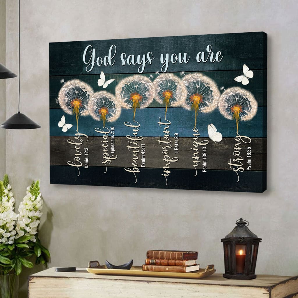 God Says You Are Canvas Wall Art, Dandelion Butterfly Christian Wall Decor – Religious Wall Decor