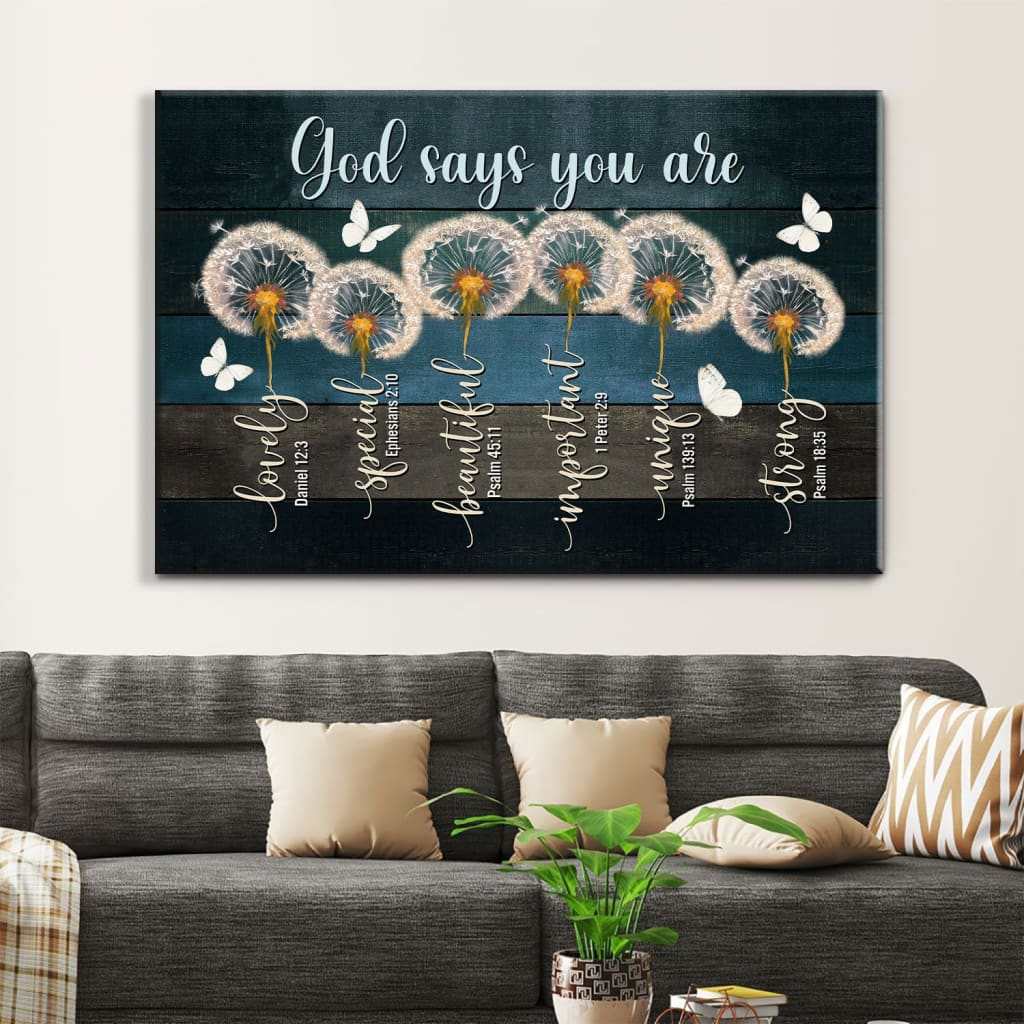 God Says You Are Canvas Wall Art, Dandelion Butterfly Christian Wall Decor – Religious Wall Decor