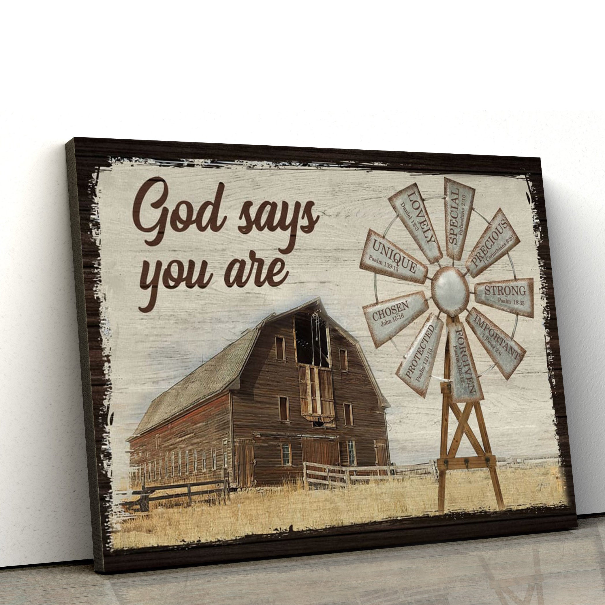 God Says You Are Canvas Wall Art Farmhouse Windmill Christian Decor – Religious Posters