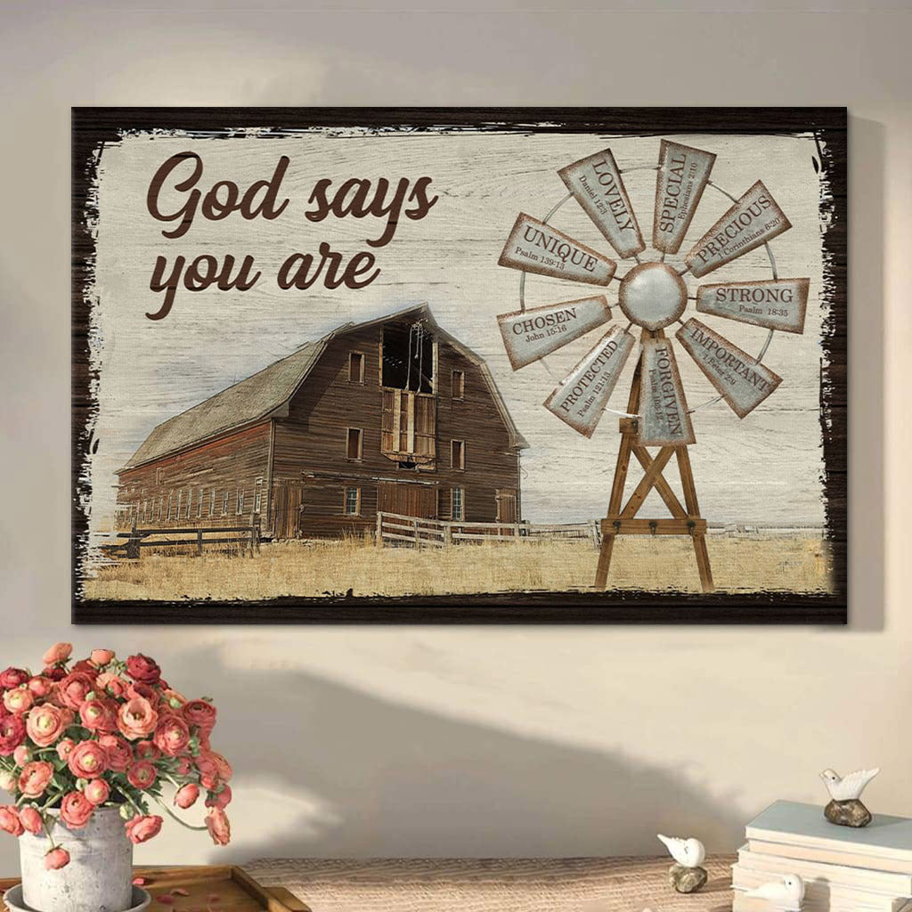 God Says You Are Canvas Wall Art Farmhouse Windmill Christian Decor – Religious Posters