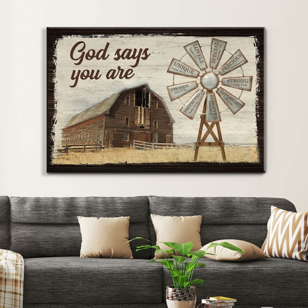 God Says You Are Canvas Wall Art, Farmhouse Windmill Christian Wall Decor – Religious Wall Decor