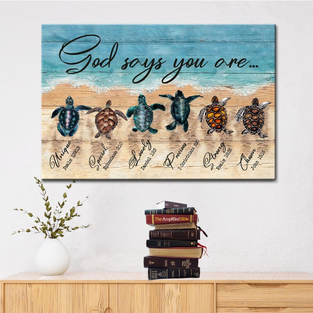 God Says You Are Canvas Wall Art, Sea Turtles Christian Canvas Print – Religious Wall Decor