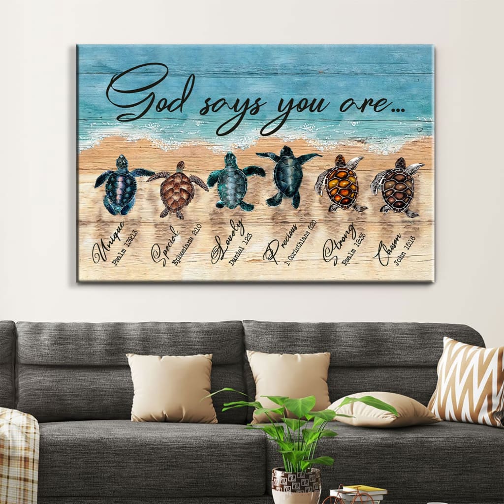 God Says You Are Canvas Wall Art, Sea Turtles Christian Canvas Print – Religious Wall Decor