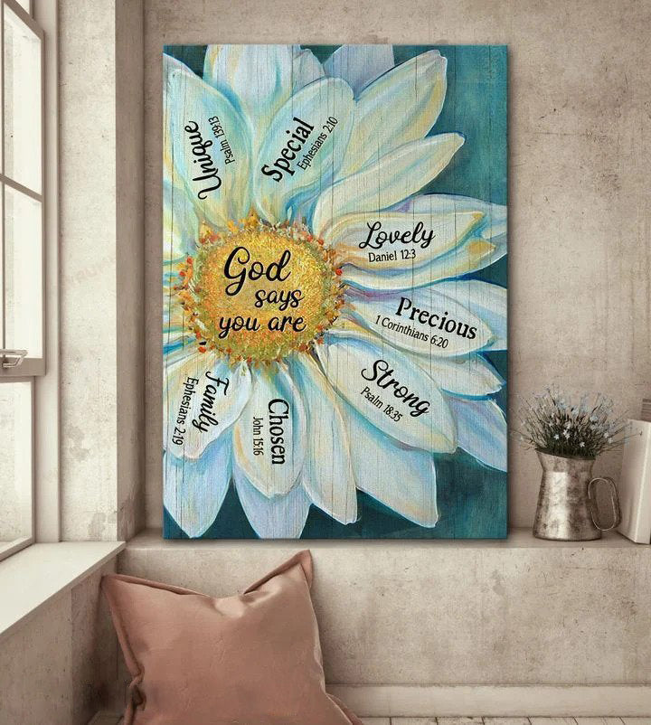 God Says You Are Daisy Canvas Posters – Christian Wall Posters – Religious Wall Decor