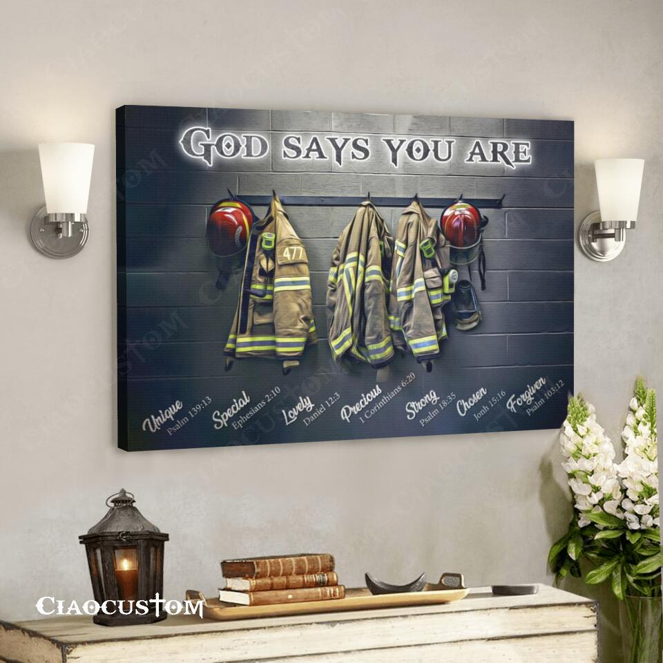 God Says You Are – Fireman – Jesus Canvas Poster – Jesus Wall Art – Christian Canvas Prints – Faith Canvas – Gift For Christian