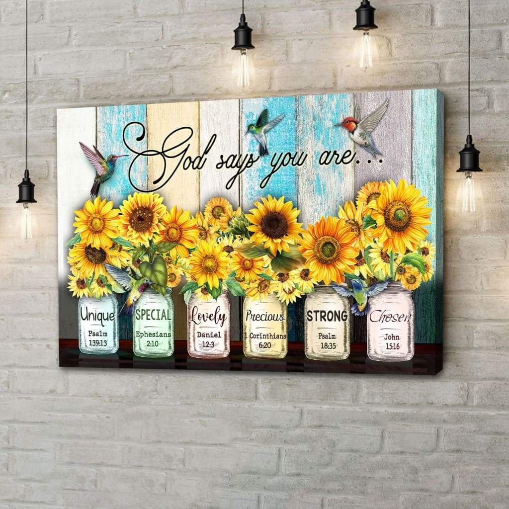 God Says You Are Hummingbird Sunflower Christian Wall Art Canvas – Religious Wall Decor