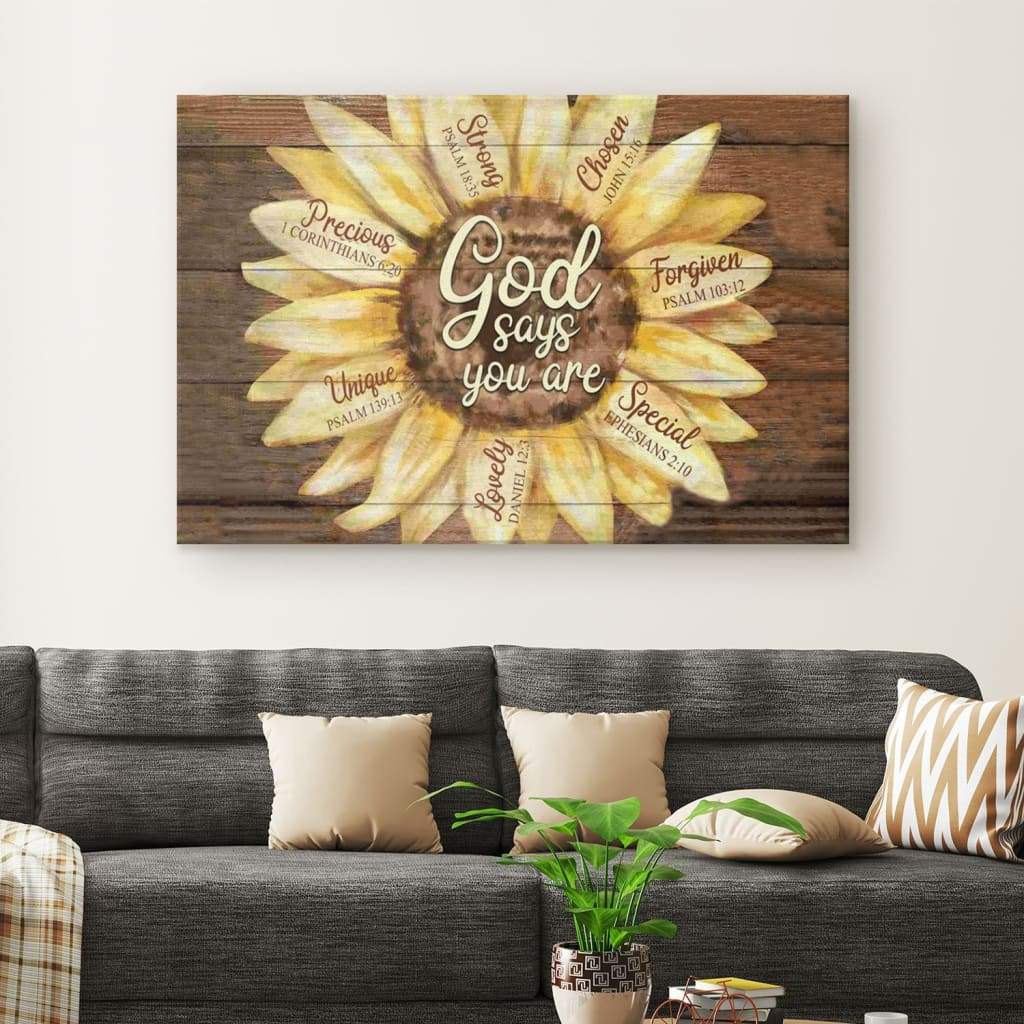 God Says You Are Sunflower Canvas Wall Art Christian Wall Decor – Religious Wall Decor