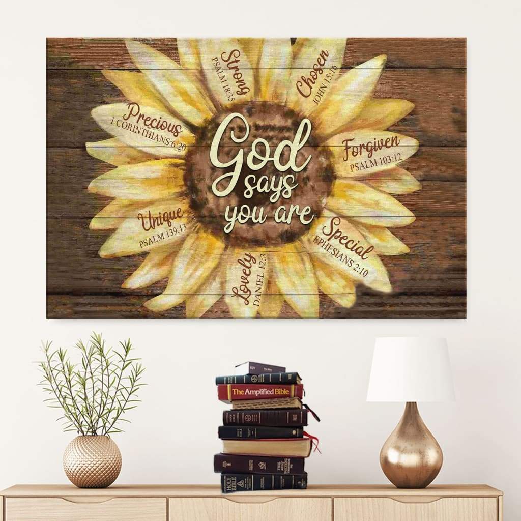 God Says You Are Sunflower Canvas Wall Art Christian Wall Decor – Religious Wall Decor