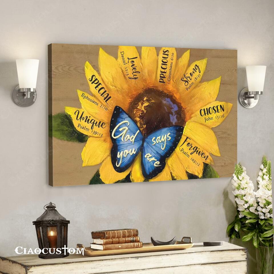 God Says You Are – Sunflower – Jesus Canvas Wall Art – Bible Verse Canvas – Christian Canvas Wall Art