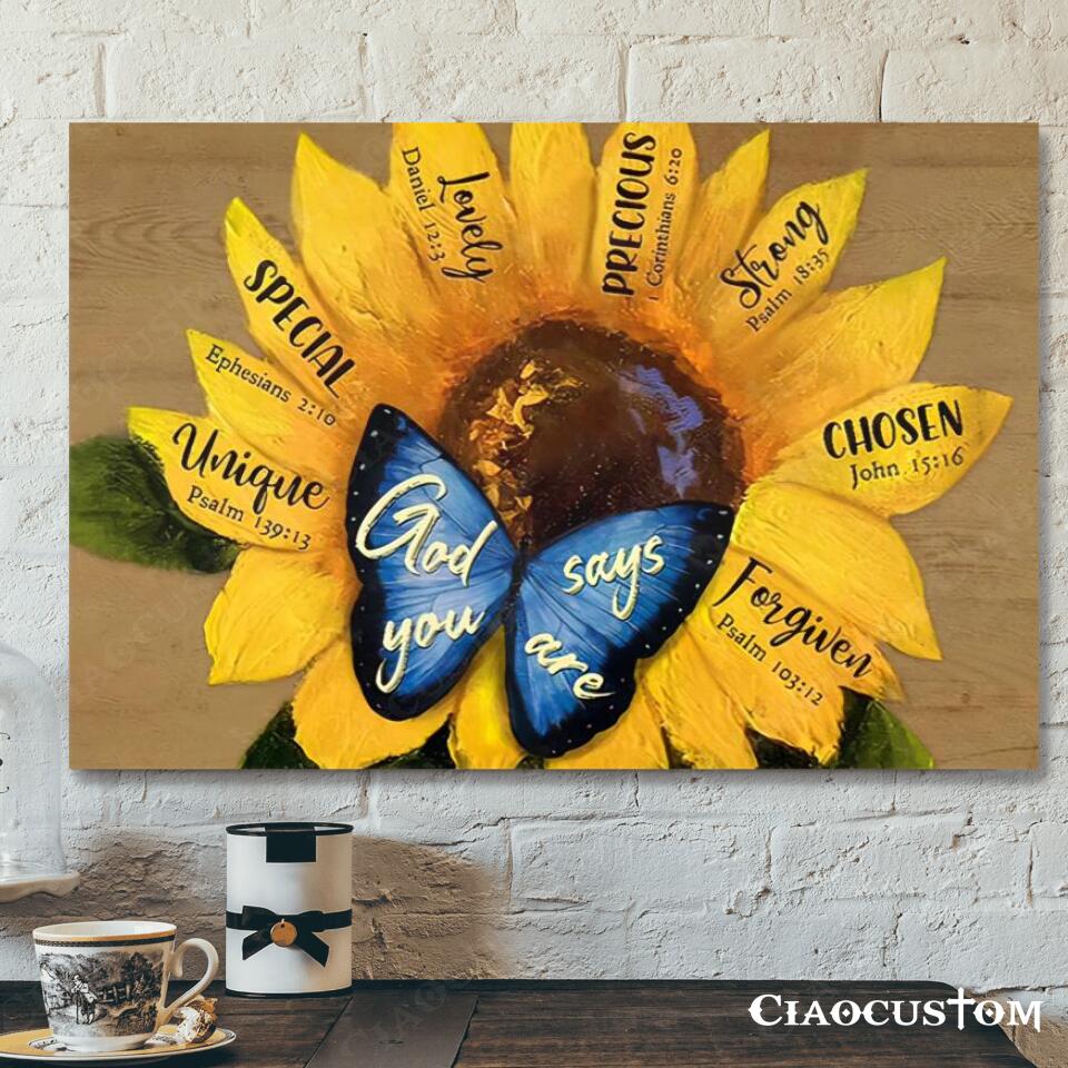 God Says You Are – Sunflower – Jesus Canvas Wall Art – Bible Verse Canvas – Christian Canvas Wall Art