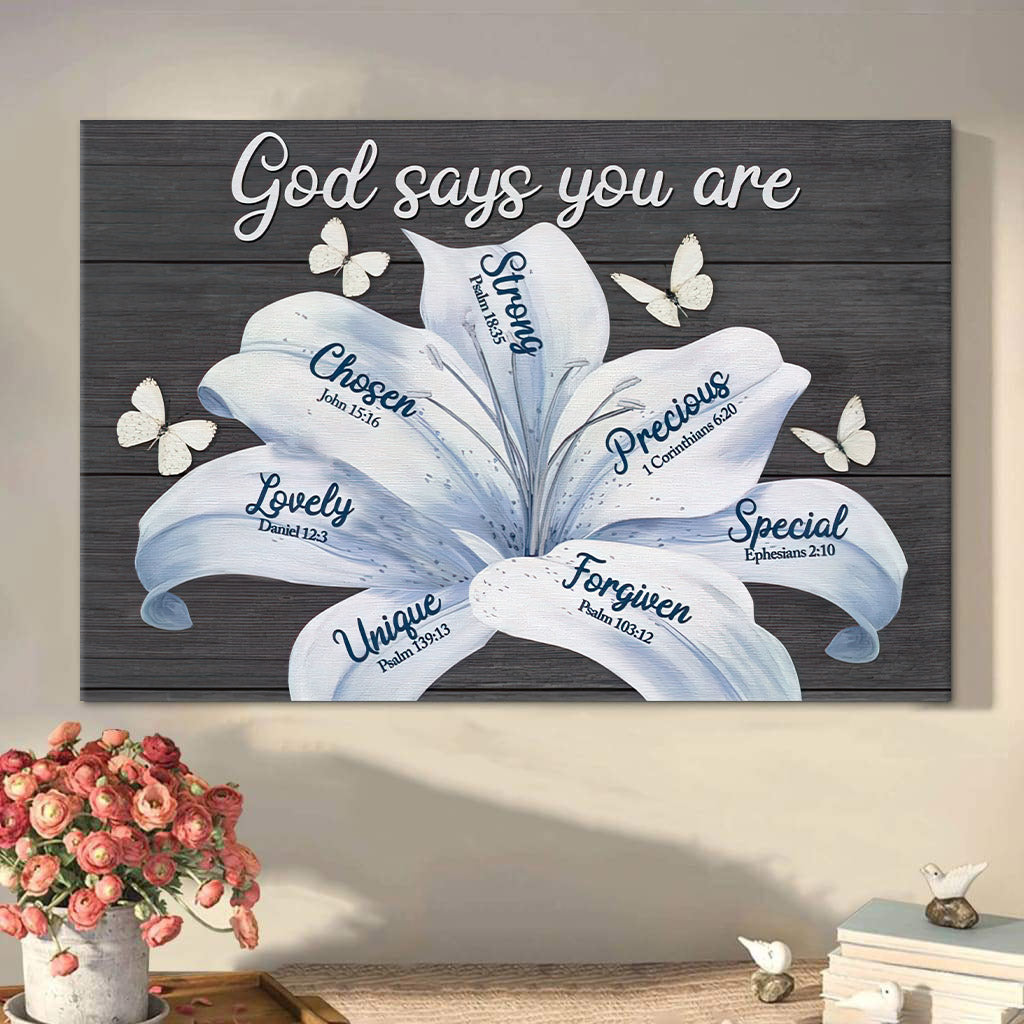 God Says You Are White Lily Christian Canvas Wall Art – Religious Posters