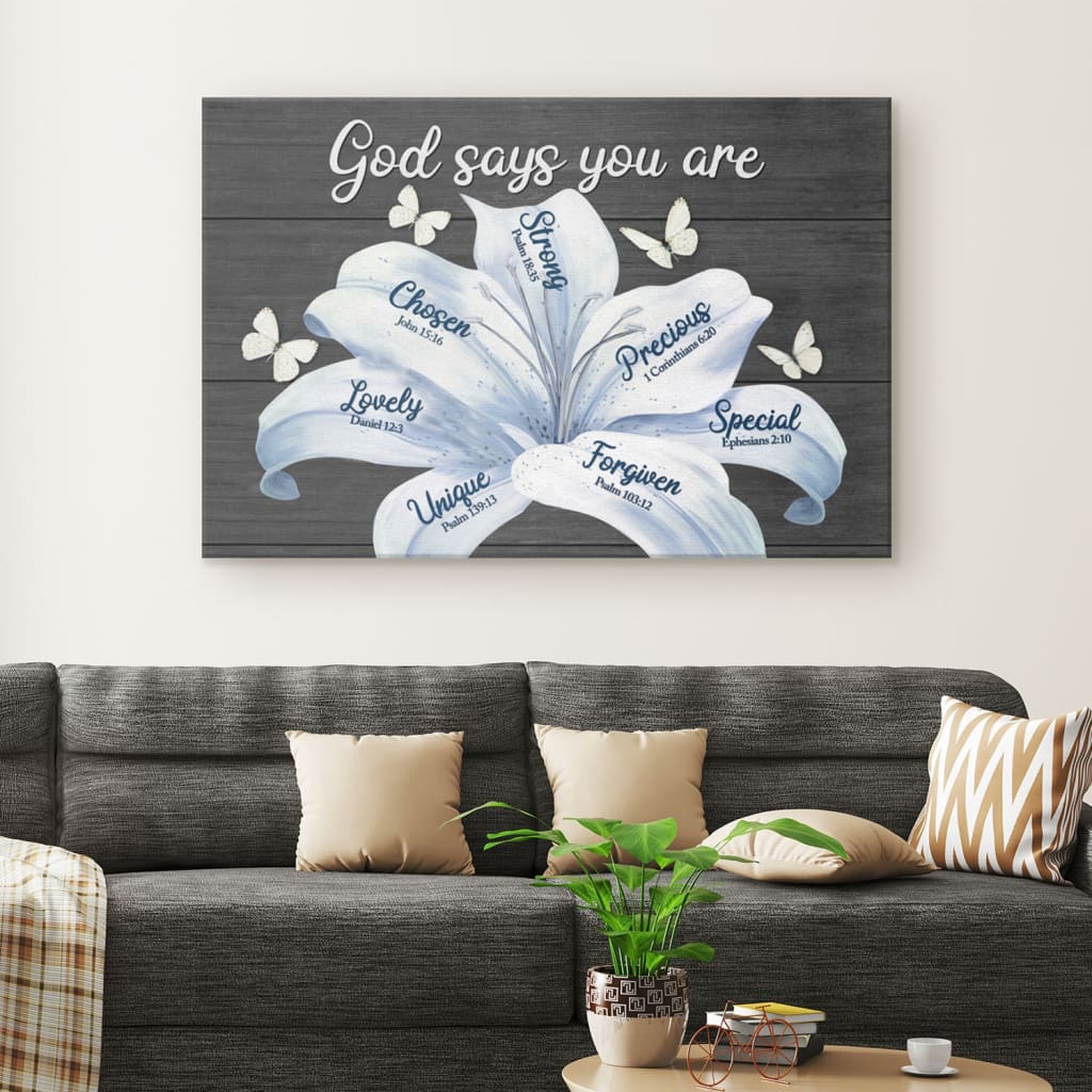 God Says You Are White Lily Christian Canvas Wall Art – Religious Wall Decor