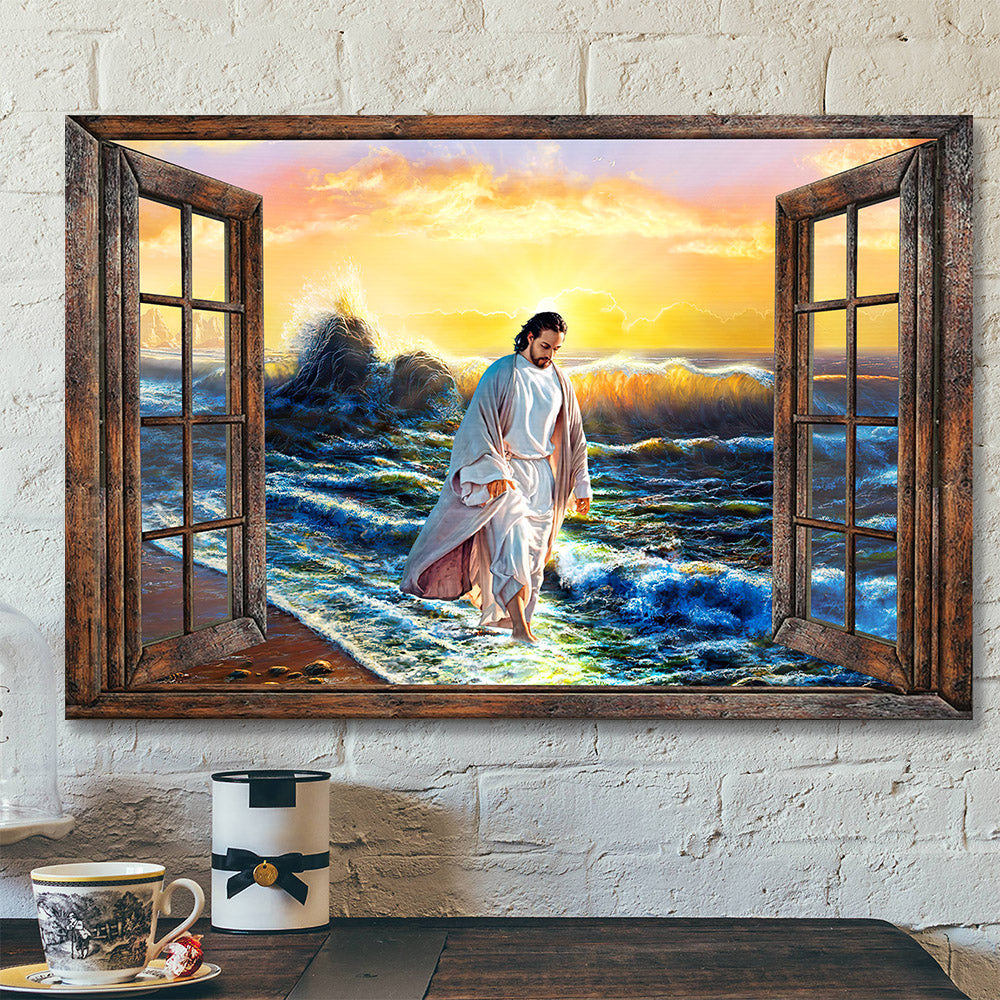 God Walks On Water – Jesus Pictures – Christian Canvas Prints – Faith Canvas – Bible Verse Canvas