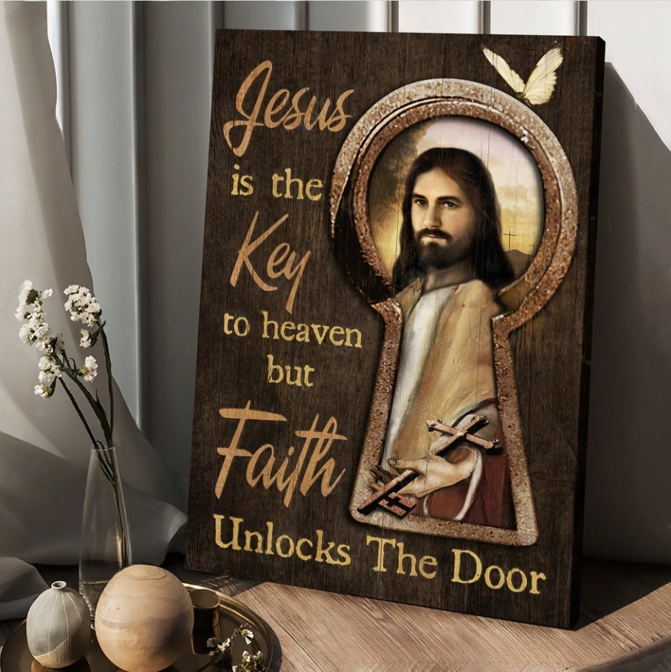 Golden Lock Jesus Is The Key To Heaven Canvas Posters – Christian Wall Posters – Religious Wall Decor