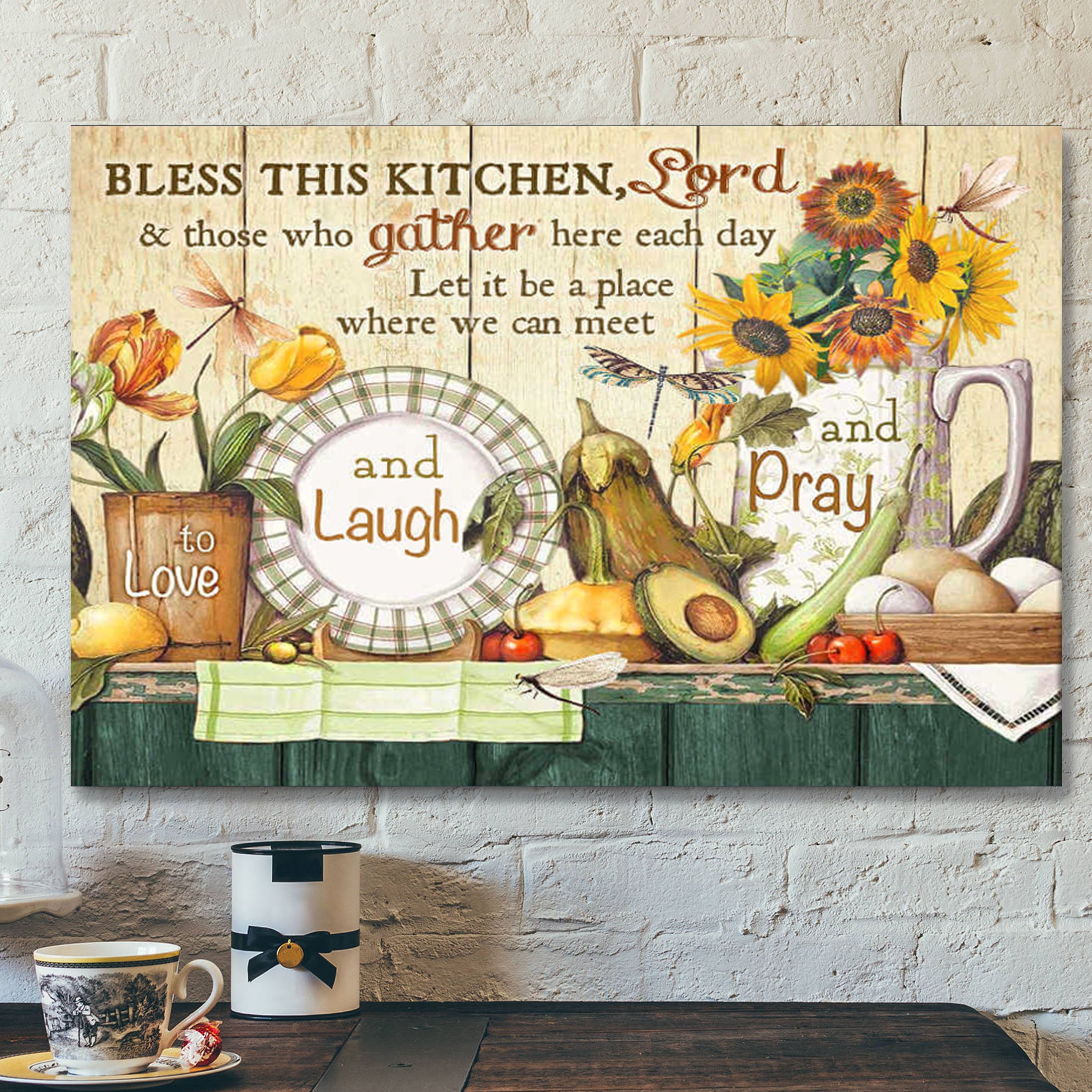 Gorgeous Dragonfly – Bless This Kitchen – Bible Verse Canvas – Scripture Canvas Wall Art