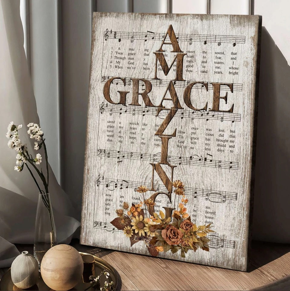 Grace Song Vintage Flower Jesus Cross Canvas Posters – Christian Wall Posters – Religious Wall Decor