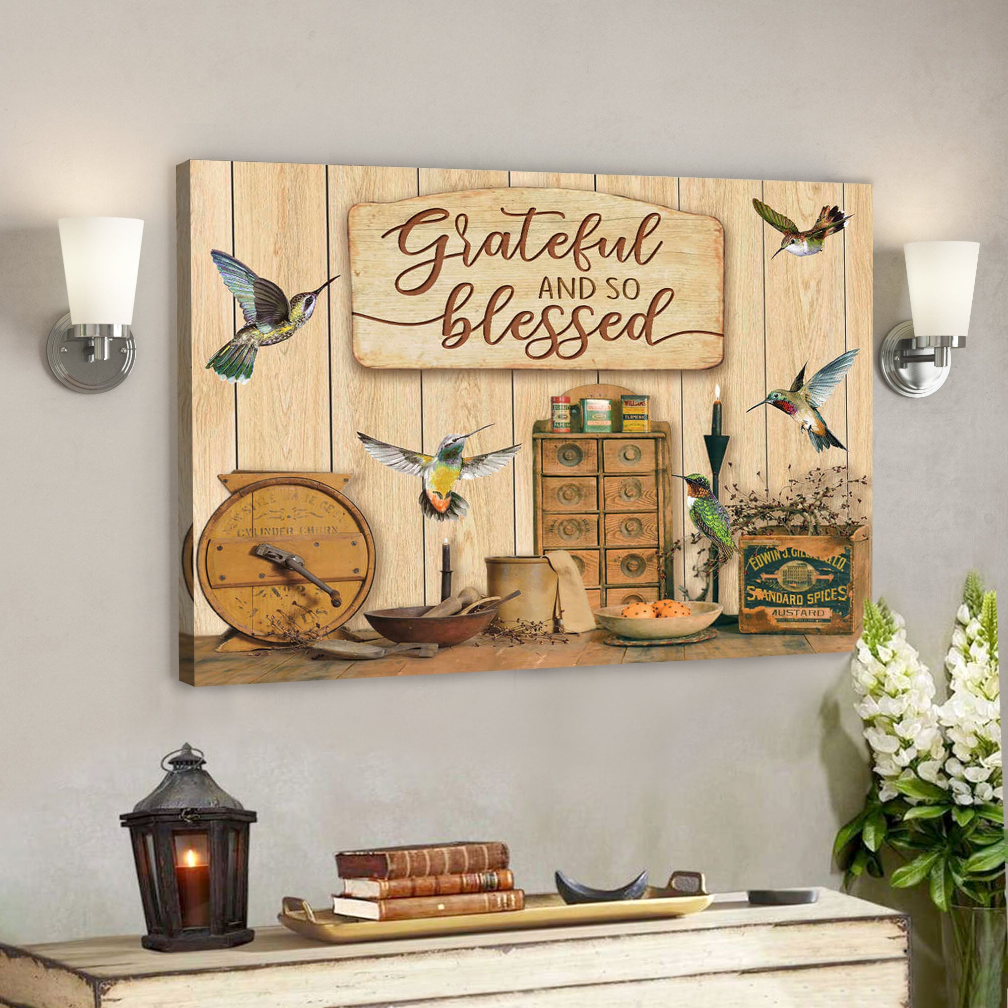 Grateful And So Blessed Hummingbird – Bible Verse Canvas – Scripture Canvas Wall Art