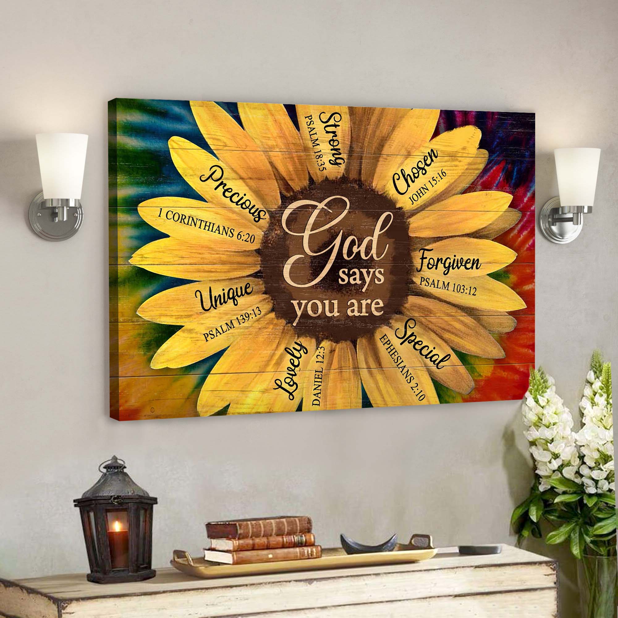 Great Sunflower – God Says You Are Canvas Wall Art – Bible Verse Canvas – Scripture Canvas Wall Art