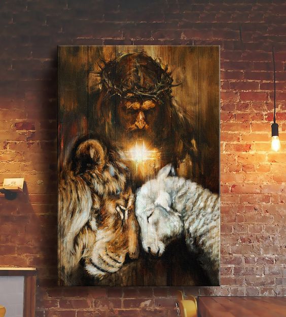 Great Tiger And Lamb Jesus Canvas Posters – Christian Wall Posters – Religious Wall Decor