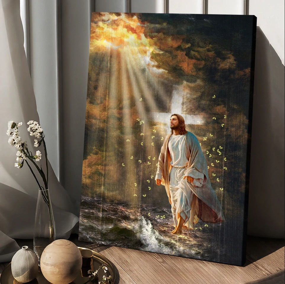 Halo Painting Jesus Walking On Water Canvas Posters – Christian Wall Posters – Religious Wall Decor