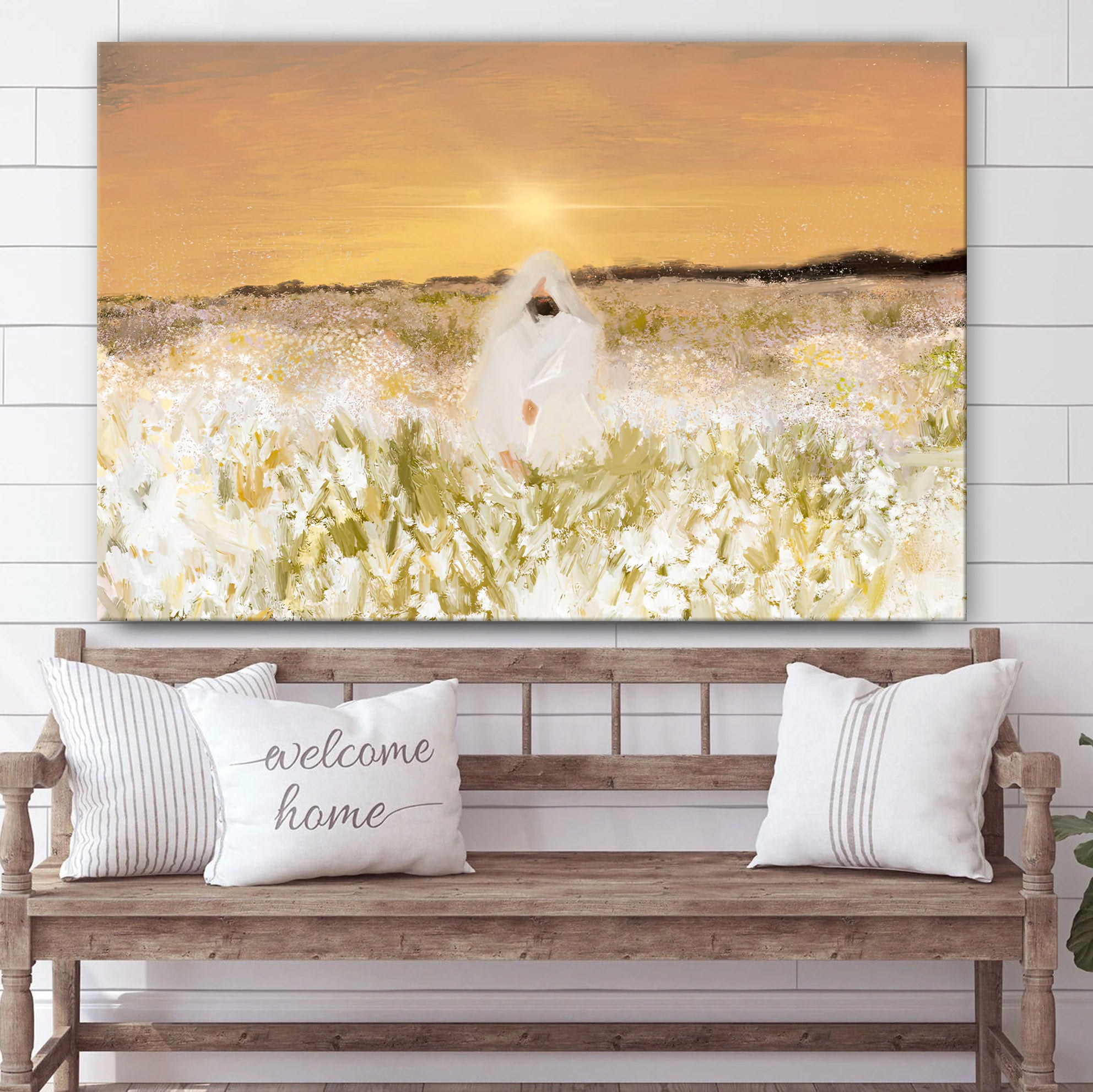 He Has Come Jesus Sitting Field Flowers Canvas Poster – Jesus Canvas Pictures – Christian Wall Decor