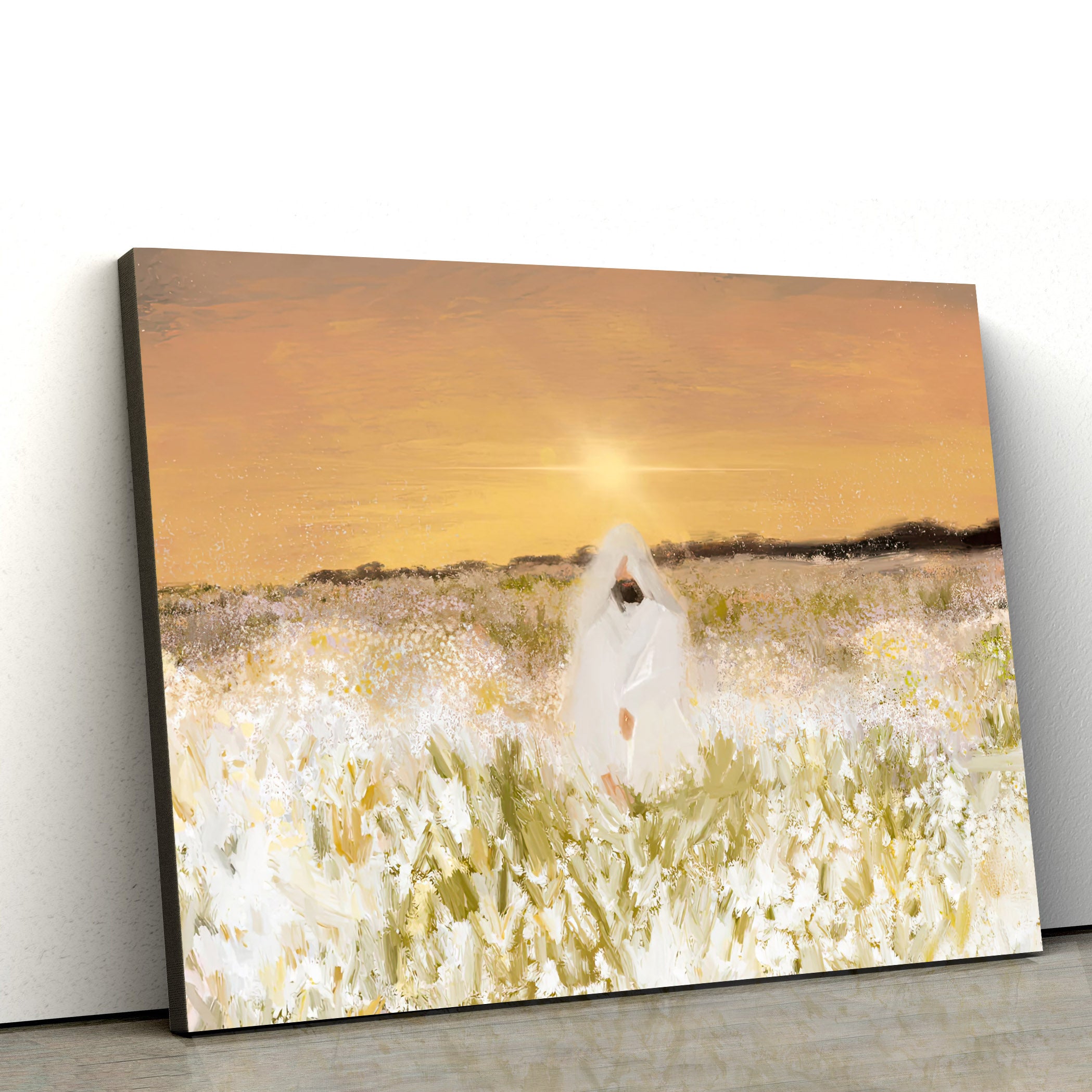 He Has Come Jesus Sitting Field Flowers Canvas Poster – Jesus Canvas Pictures – Christian Wall Decor