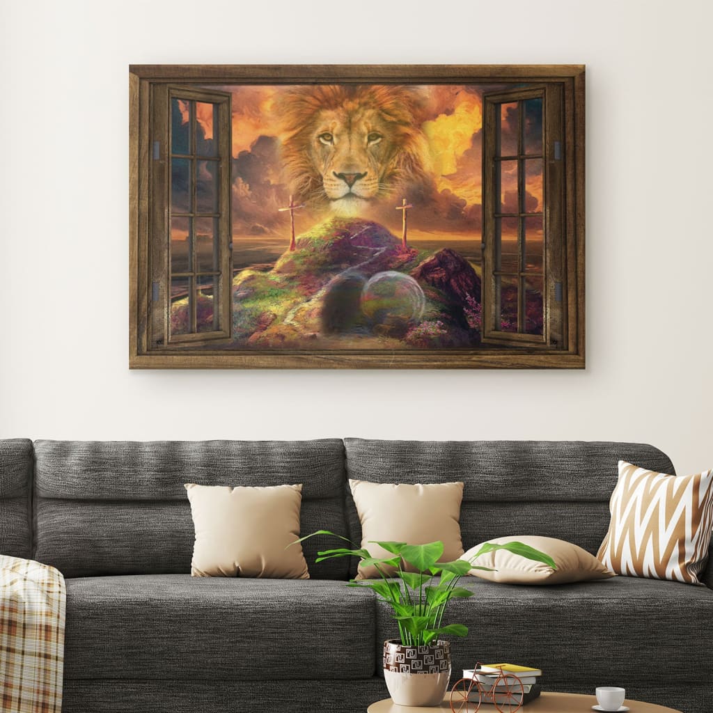 He Is Risen Canvas, Lion Of Judah Easter Canvas Wall Art – Religious Wall Decor