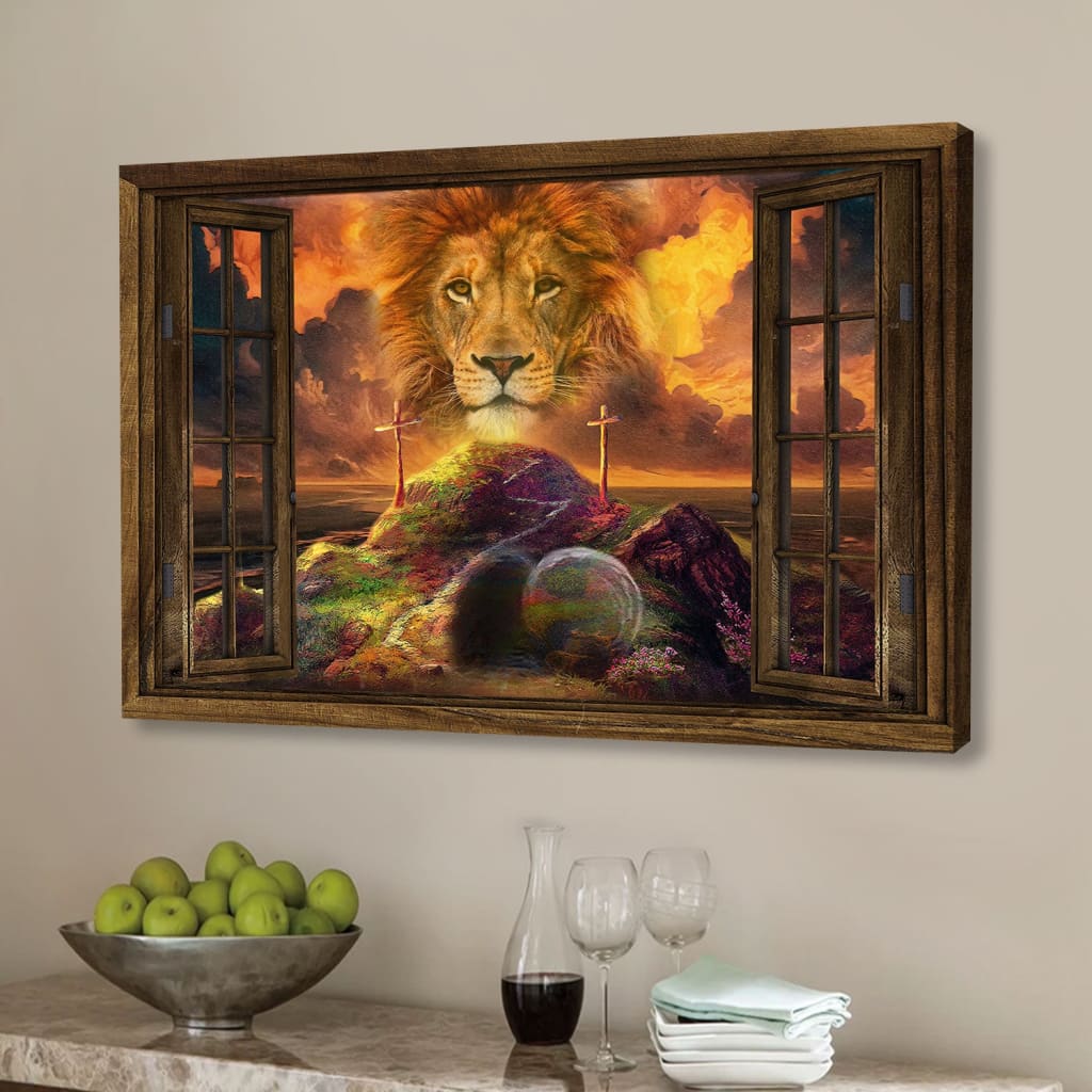 He Is Risen Canvas, Lion Of Judah Easter Canvas Wall Art – Religious Wall Decor