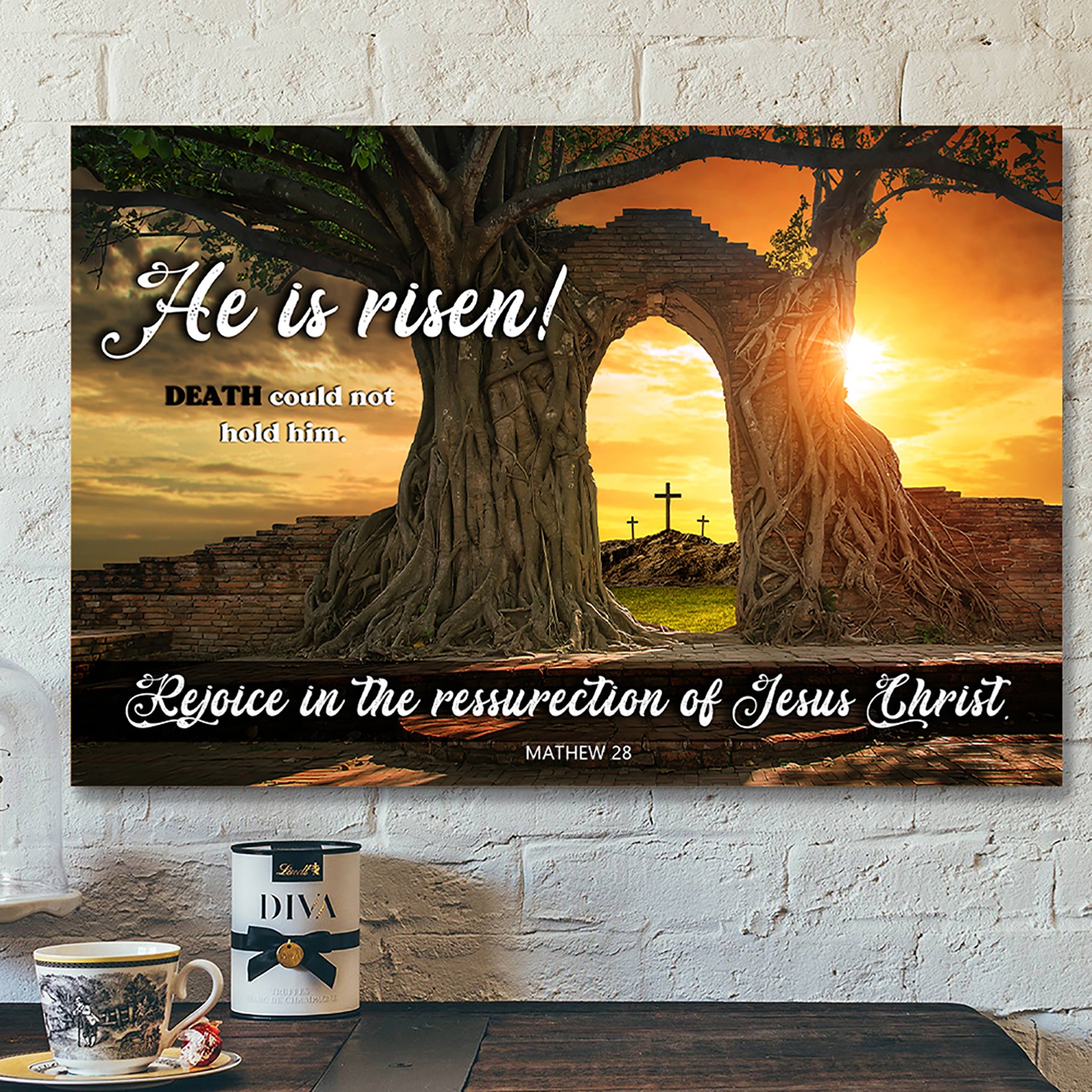 He Is Risen Death Could Not Hold Him – Bible Verse Canvas – Scripture Canvas Wall Art