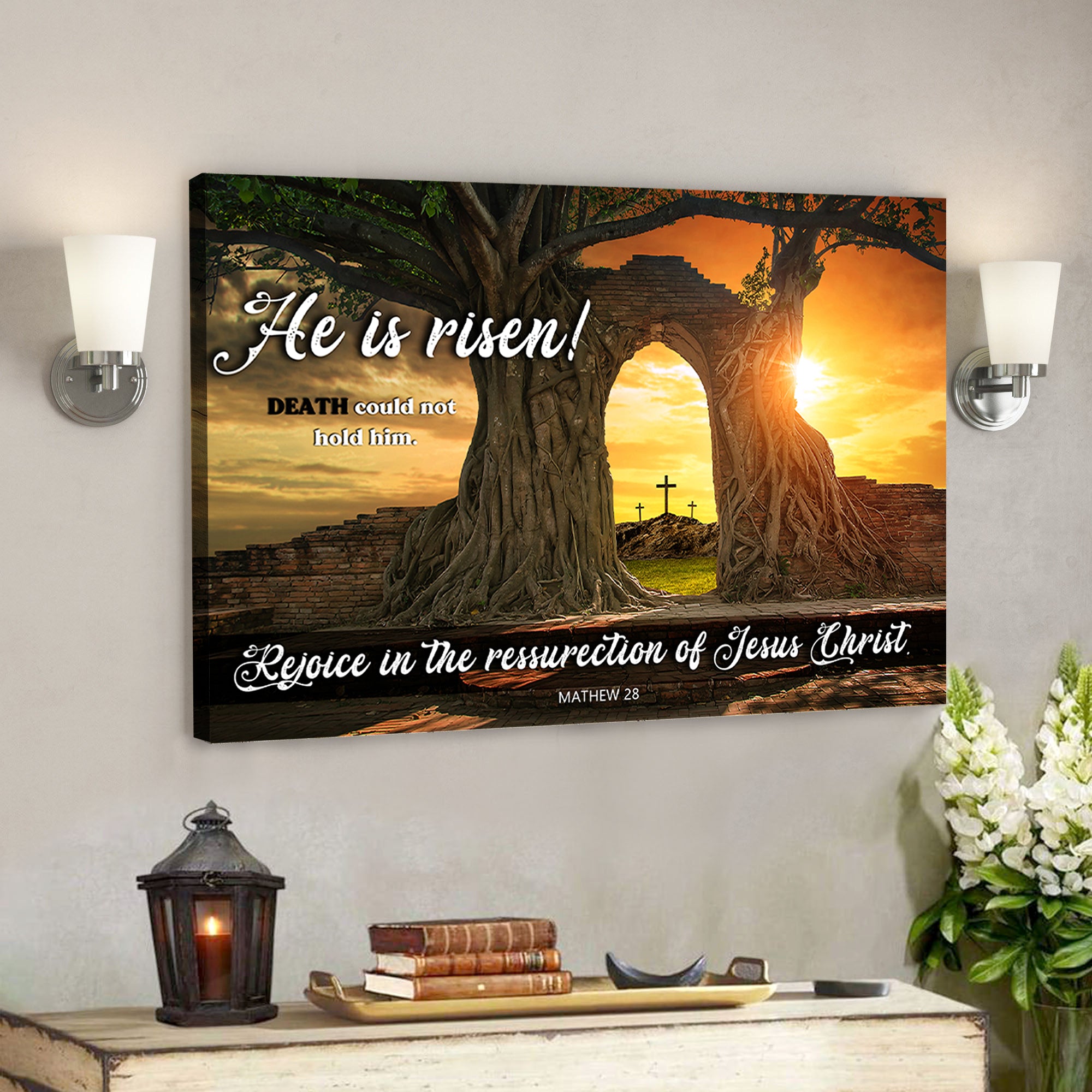 He Is Risen Death Could Not Hold Him – Bible Verse Canvas – Scripture Canvas Wall Art